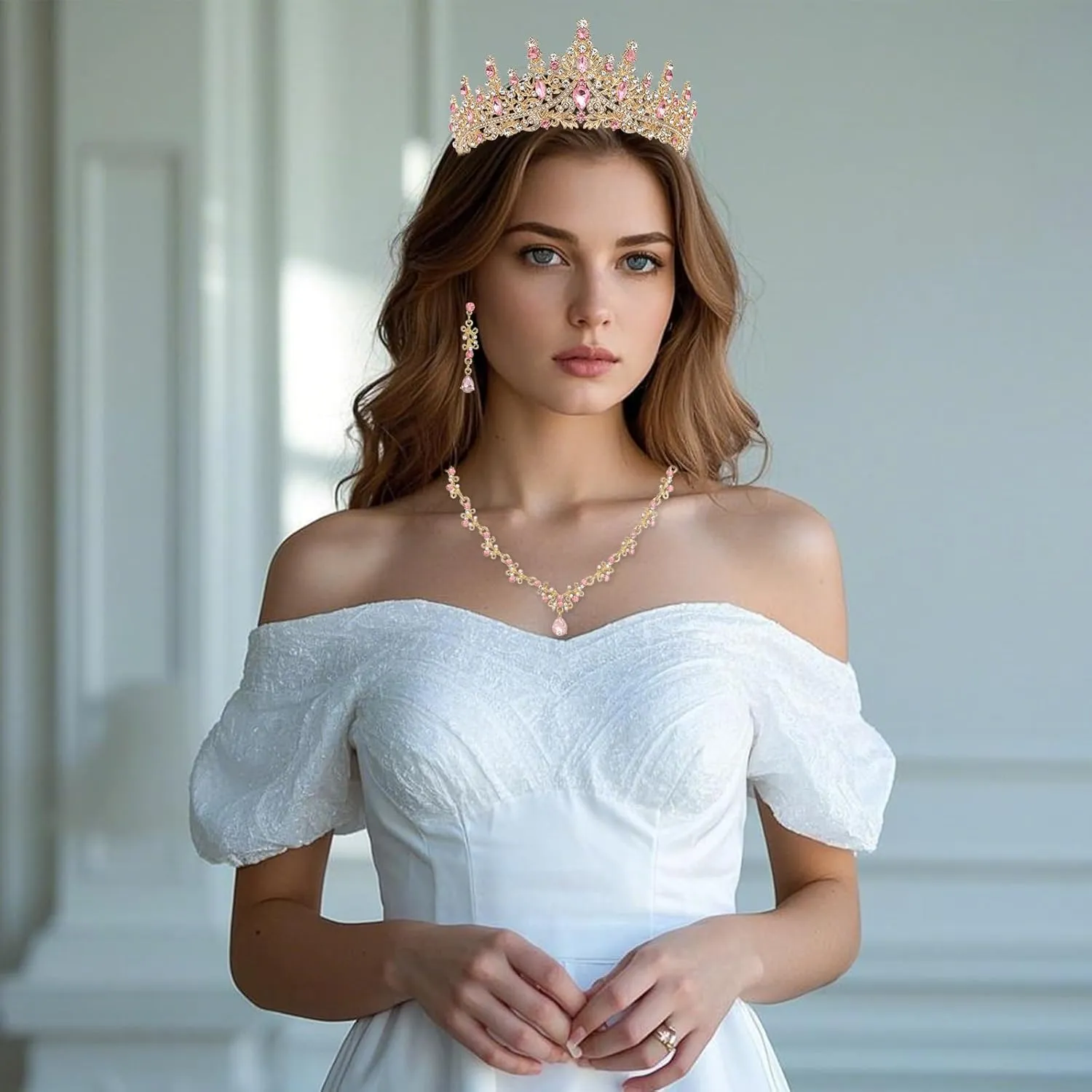 Tiaras and Crowns for women Bridal Jewelry Sets for Wedding Crystal Rhinestone Earrings Necklace Tiaras for Costume Prom Birthday Halloween Pageant Party