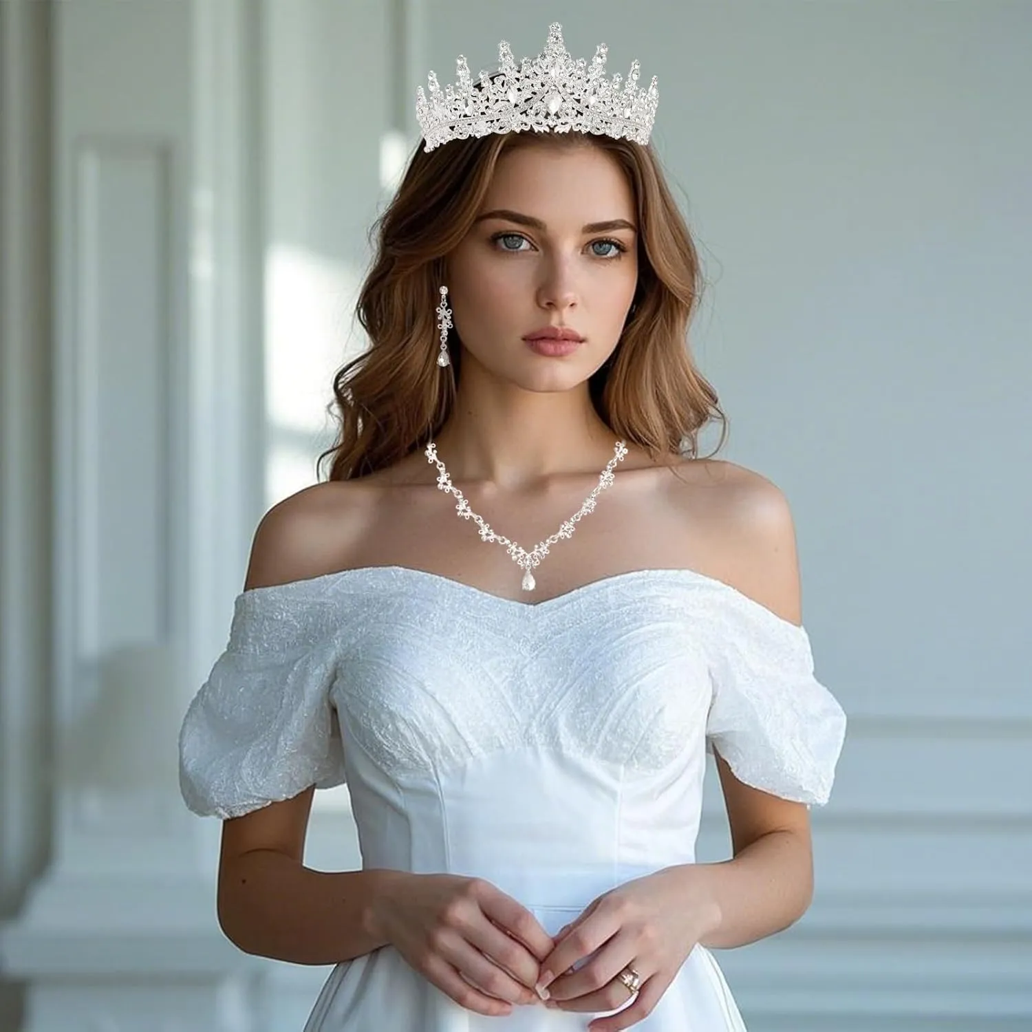 Tiaras and Crowns for women Bridal Jewelry Sets for Wedding Crystal Rhinestone Earrings Necklace Tiaras for Costume Prom Birthday Halloween Pageant Party