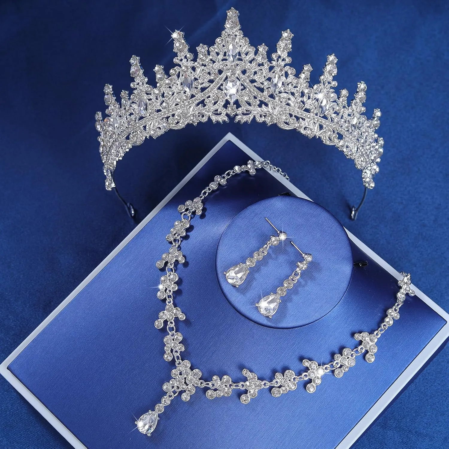 Tiaras and Crowns Jewelry Set for Women Tiaras Earrings and Necklace for Wedding Rhinestone Crystal Bridal Jewelry Sets for Costume Birthday Party Prom Gifts