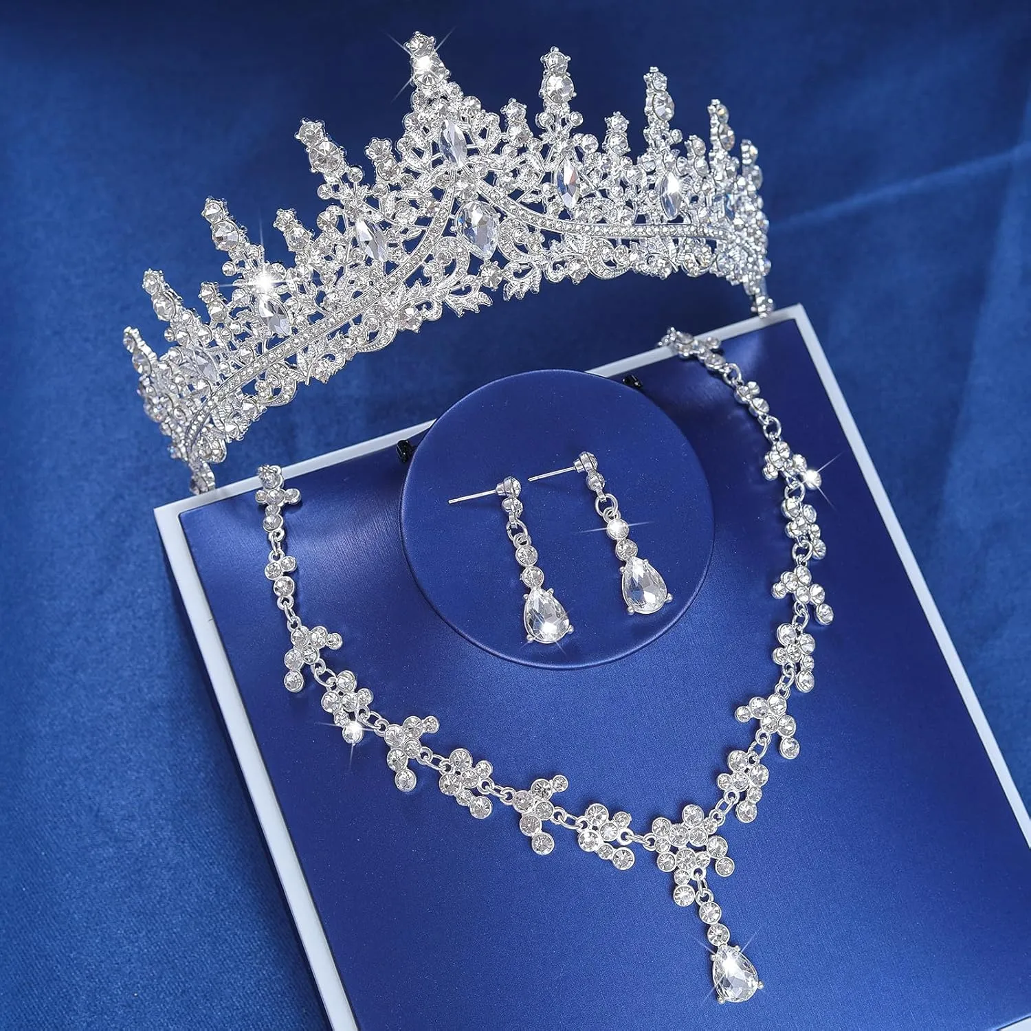 Tiaras and Crowns Jewelry Set for Women Tiaras Earrings and Necklace for Wedding Rhinestone Crystal Bridal Jewelry Sets for Costume Birthday Party Prom Gifts
