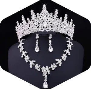 Tiaras and Crowns Jewelry Set for Women Tiaras Earrings and Necklace for Wedding Rhinestone Crystal Bridal Jewelry Sets for Costume Birthday Party Prom Gifts
