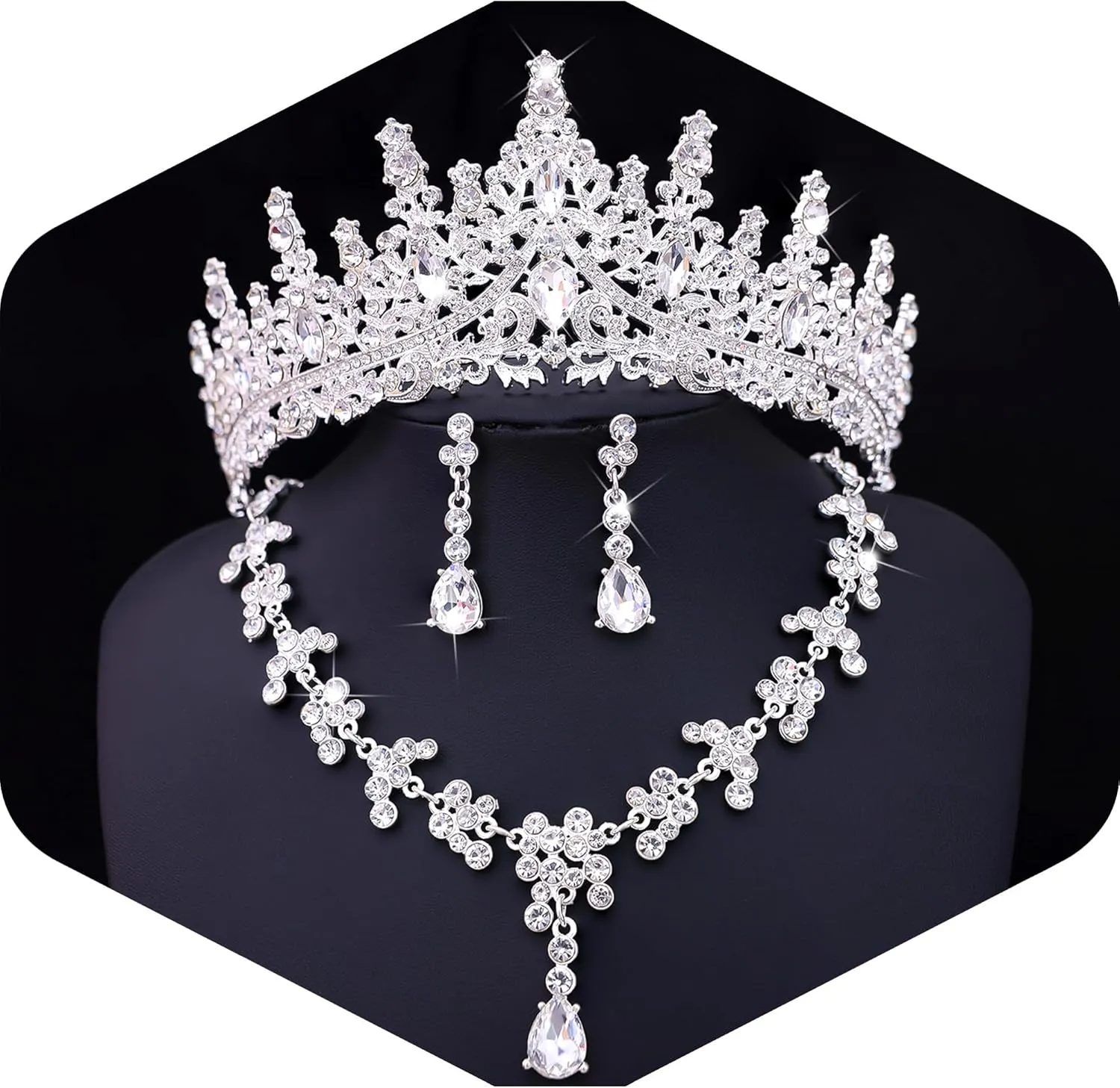 Tiaras and Crowns Jewelry Set for Women Tiaras Earrings and Necklace for Wedding Rhinestone Crystal Bridal Jewelry Sets for Costume Birthday Party Prom Gifts