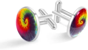 Tie Dye Rainbow Print Classic Stainless Steel Cufflinks for Mens, Suit Shirt Cuff Links Jewelry Business Wedding Gifts