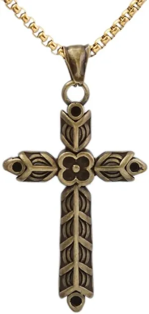 Titanium Steel Cross Necklace Flower Pendant Necklace Nordic Viking Athelstan Cross Ragnar Amulet Necklace|23.6inch