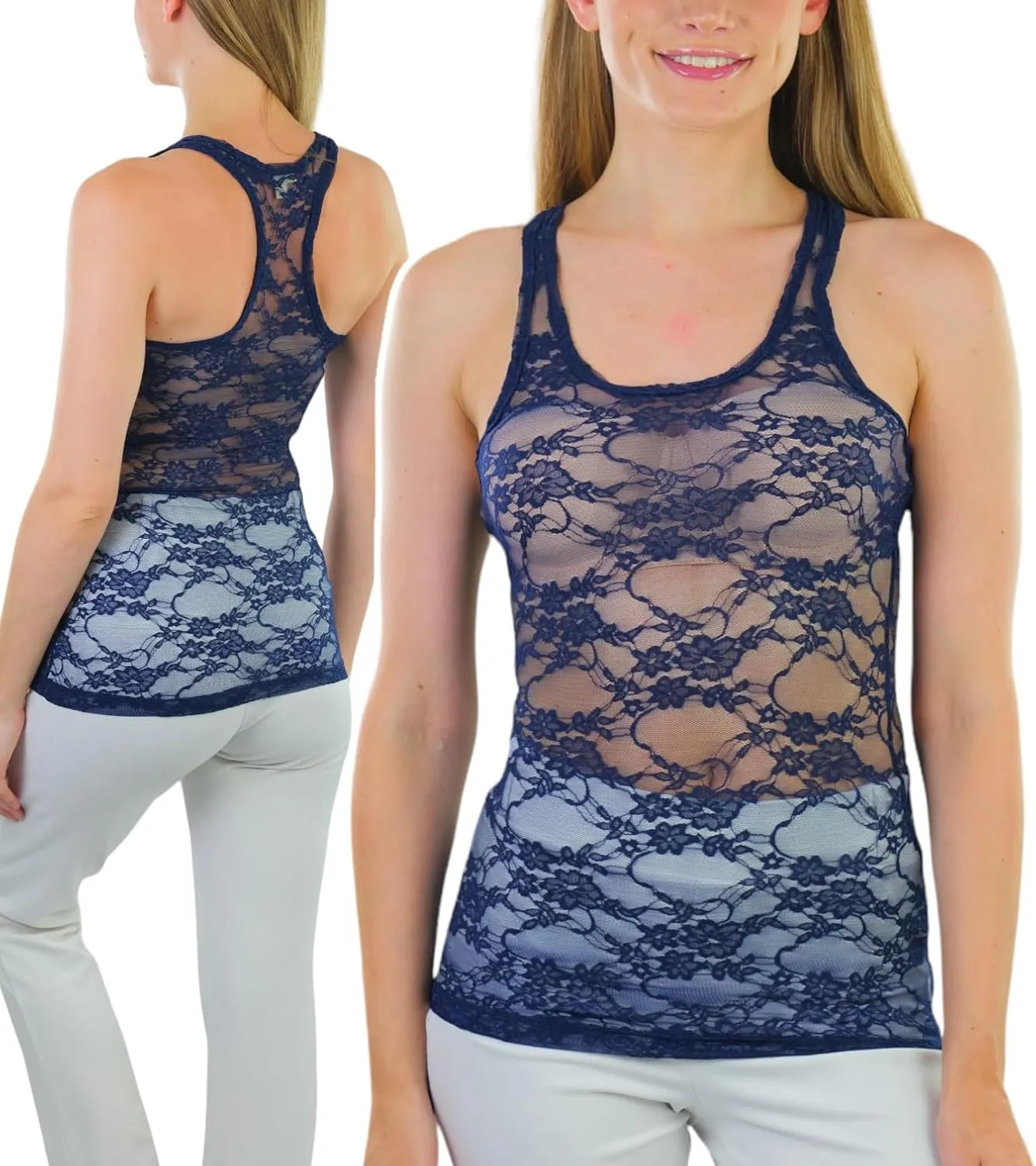 ToBeInStyle Womens Basic Layering Cotton Cami & Sheer Lace Camisoles