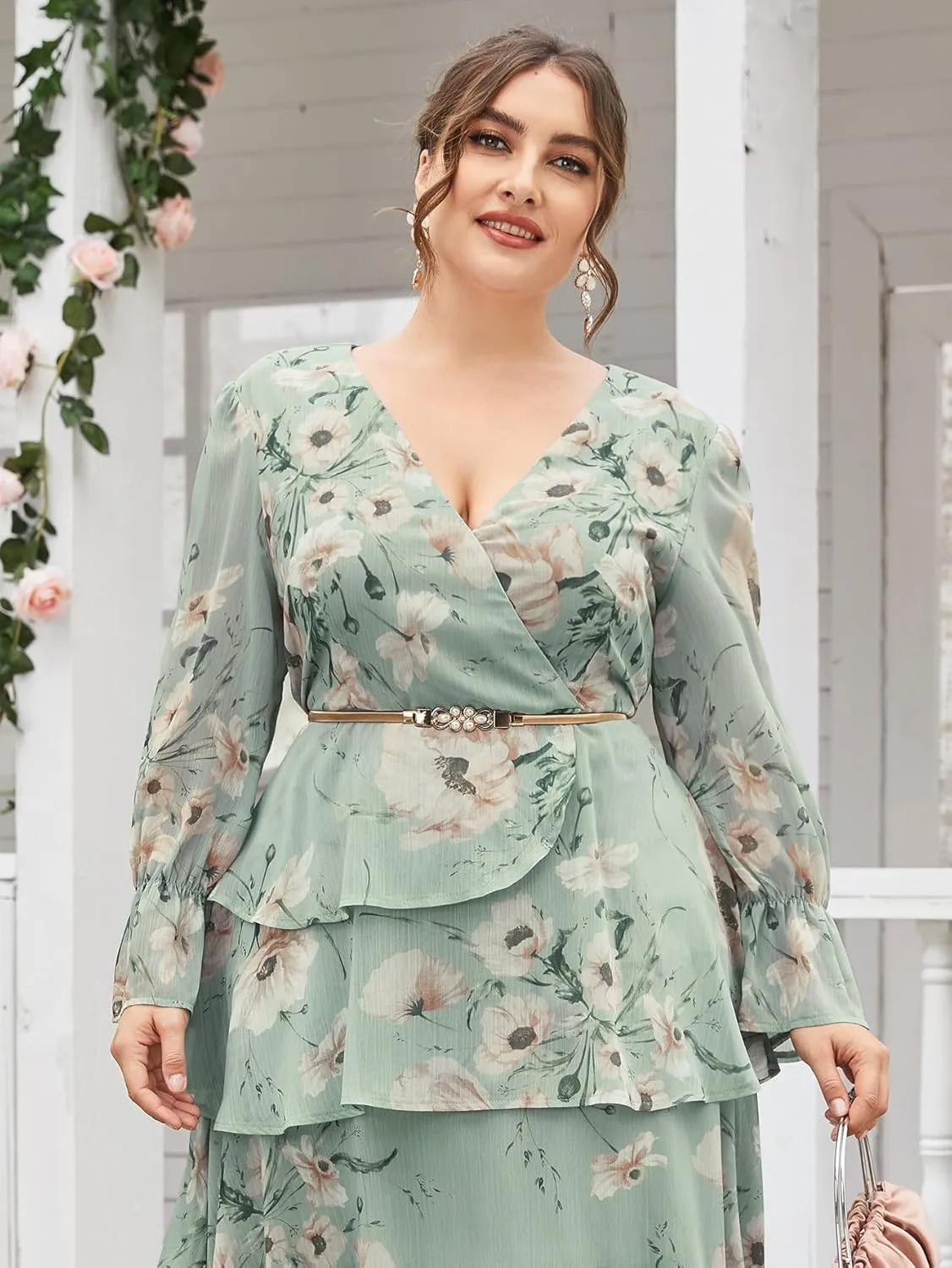 TOLEEN Women's Plus Size Dress V Neck Rose Embroidery Mesh Elegant Formal Maxi Dresses