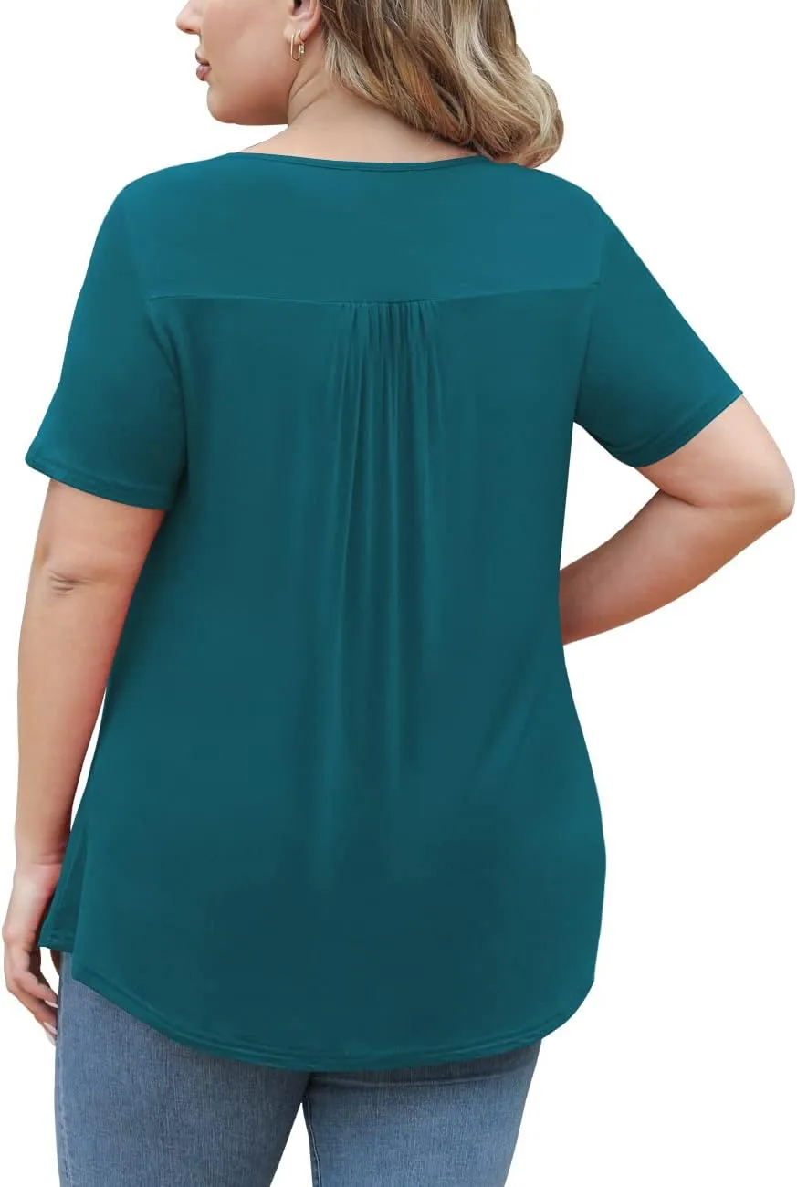 Tralilbee Women's Plus Size Tops Casual Blouse Short Sleeve Lace Crochet Tunic Tops, M-4XL