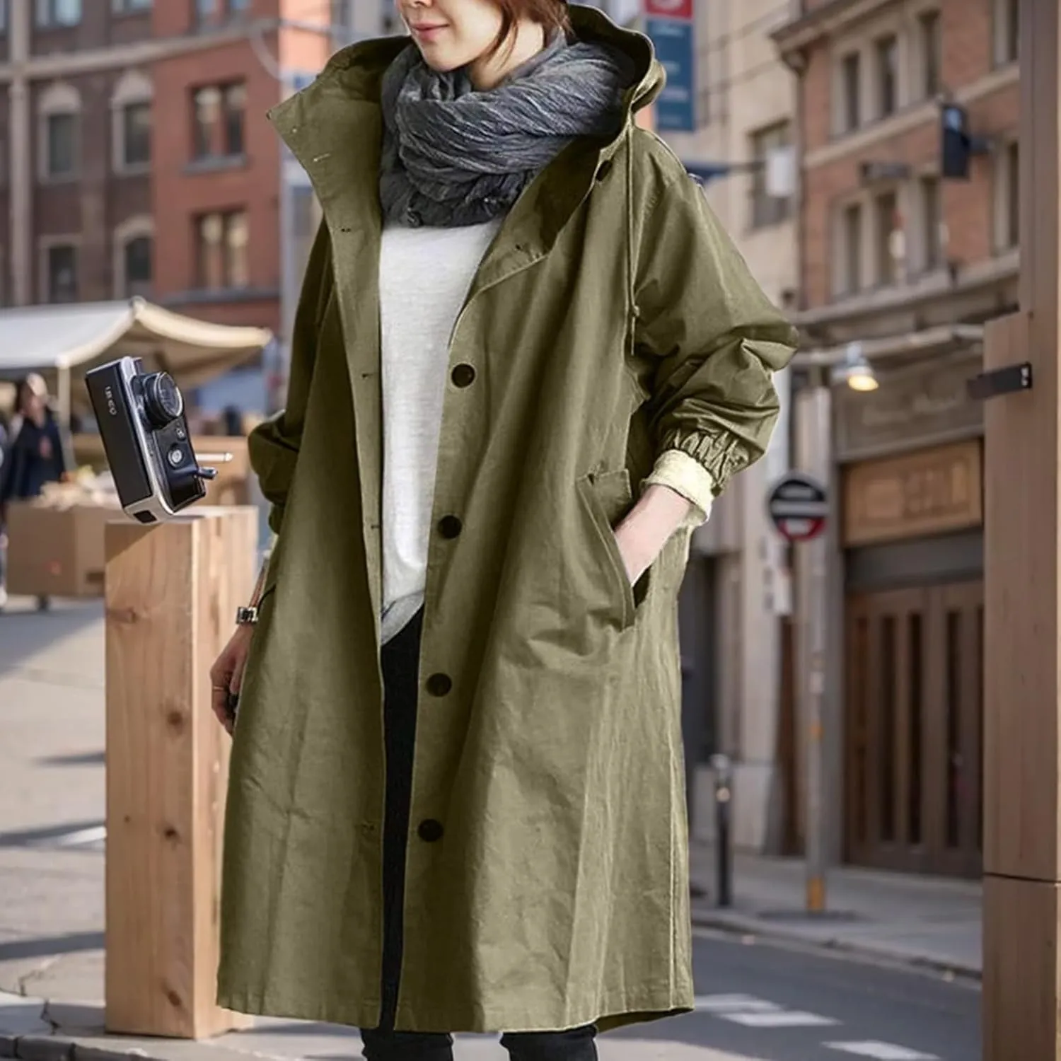 Trench Coat for Women 2024 Rain Jacket Loose Winter Hooded Oversized Elegant Windbreaker Comfortable Coat Fall Outwear