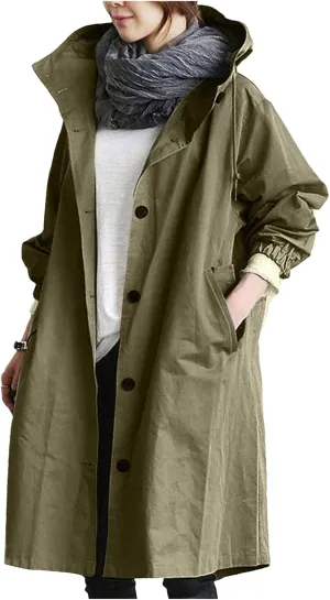 Trench Coat for Women 2024 Rain Jacket Loose Winter Hooded Oversized Elegant Windbreaker Comfortable Coat Fall Outwear