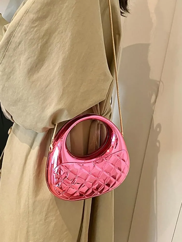Trendy Acrylic Clutch Purse for Women Evening Wedding Party Crescent Crossbody Shoulder Bag Handbag with Chain