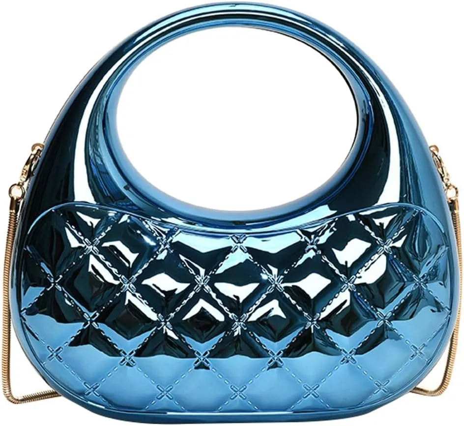 Trendy Acrylic Clutch Purse for Women Evening Wedding Party Crescent Crossbody Shoulder Bag Handbag with Chain
