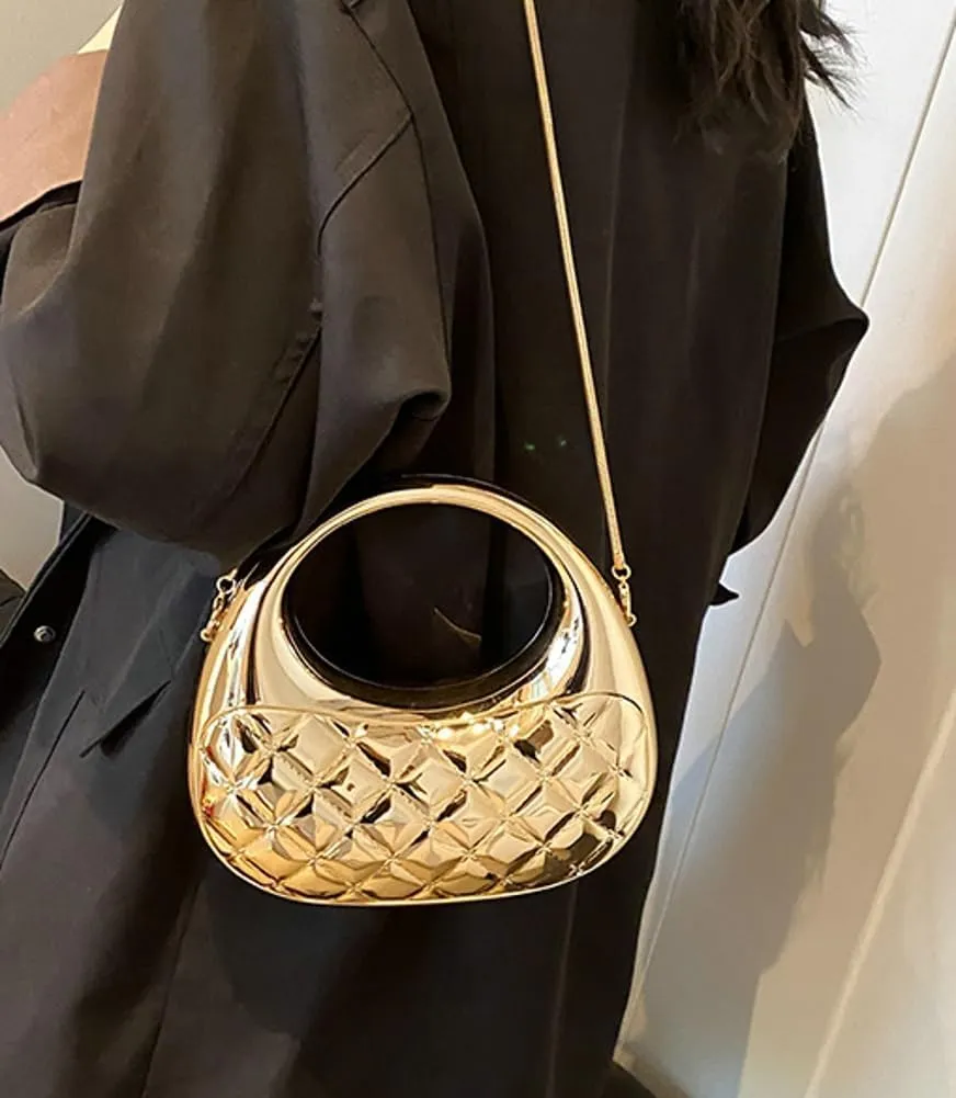 Trendy Acrylic Clutch Purse for Women Evening Wedding Party Crescent Crossbody Shoulder Bag Handbag with Chain