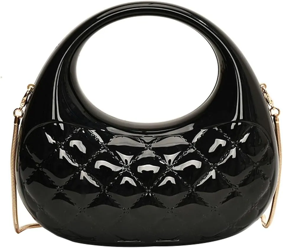 Trendy Acrylic Clutch Purse for Women Evening Wedding Party Crescent Crossbody Shoulder Bag Handbag with Chain
