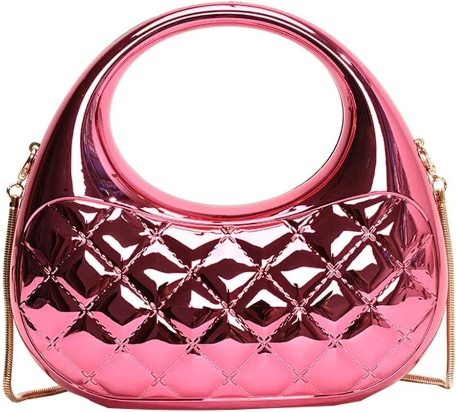 Trendy Acrylic Clutch Purse for Women Evening Wedding Party Crescent Crossbody Shoulder Bag Handbag with Chain