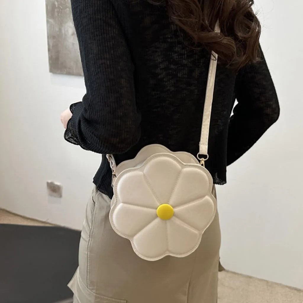 Trendy Flower Shaped PU Leather Crossbody Bag With Adjustable Strap Shoulder Purse Satchel For Women And Girls