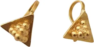 Triangle 22K Gold Plated Stud Ear Cuffs with Beaded Design, Vintage Style, Hook Closure