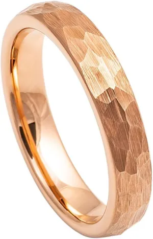 Tungsten Jeweler Free Personalized laser engraving Ring for Men and Ring for WomenTungsten Ring Rose Gold IP Plated Hammered Brushed Domed  4mmWedding Band Ring Ideal Ring for Couples
