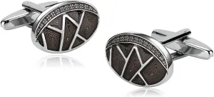 Tuxedo Buttons, Black Cufflinks for Men Stainless Steel Oval Striped for Man Business Wedding