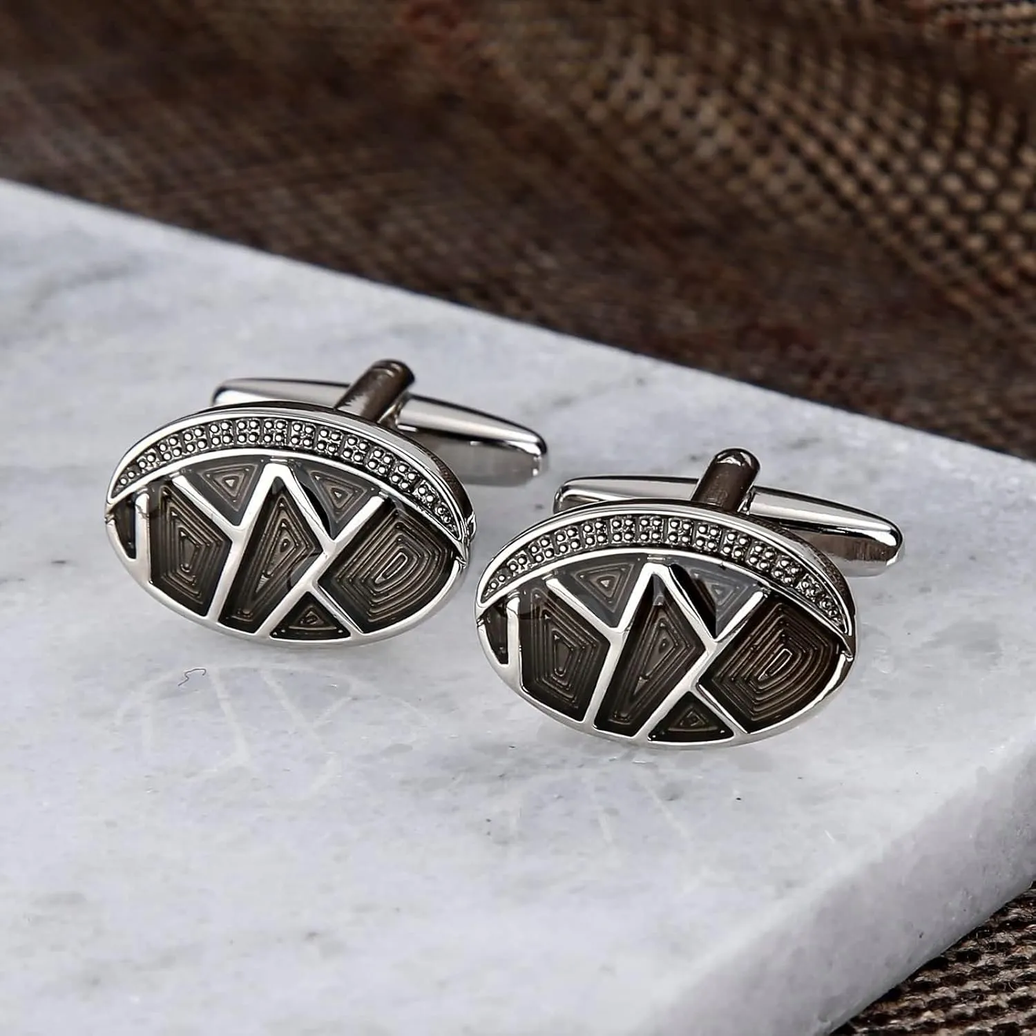 Tuxedo Buttons, Black Cufflinks for Men Stainless Steel Oval Striped for Man Business Wedding