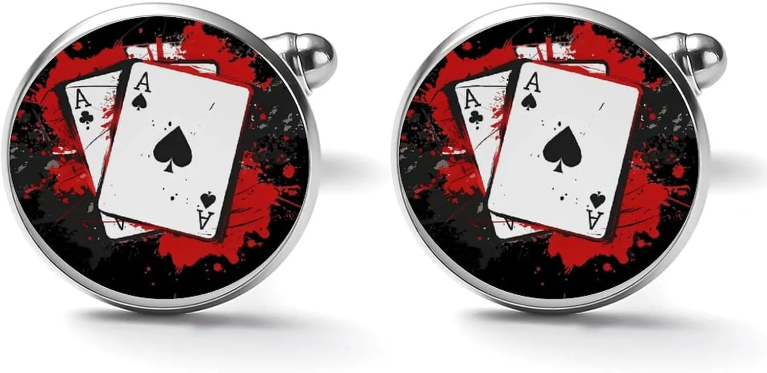 Two A Poker Playing Cards Novelty Cufflinks Funny Printed Shirt Cuff Links Accessories Business Wedding Jewelry for Men Women