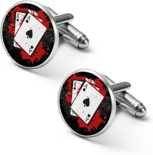Two A Poker Playing Cards Novelty Cufflinks Funny Printed Shirt Cuff Links Accessories Business Wedding Jewelry for Men Women