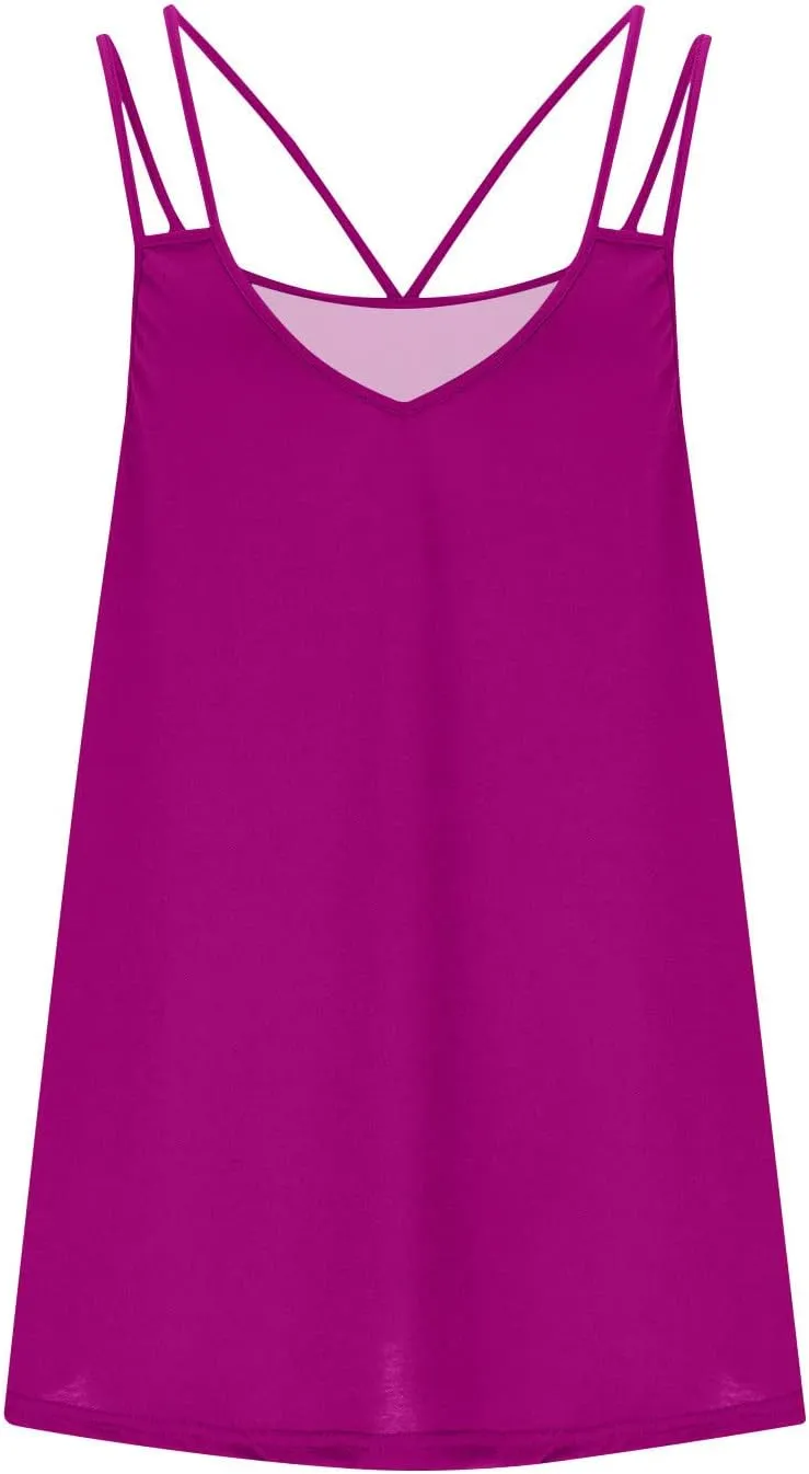 Uillui Women's Sexy Loose V Neck Cami Tank Tops Casual Sleeveless Long Tunics Shirt Pleated Flowy Spaghetti Camisole Blouse