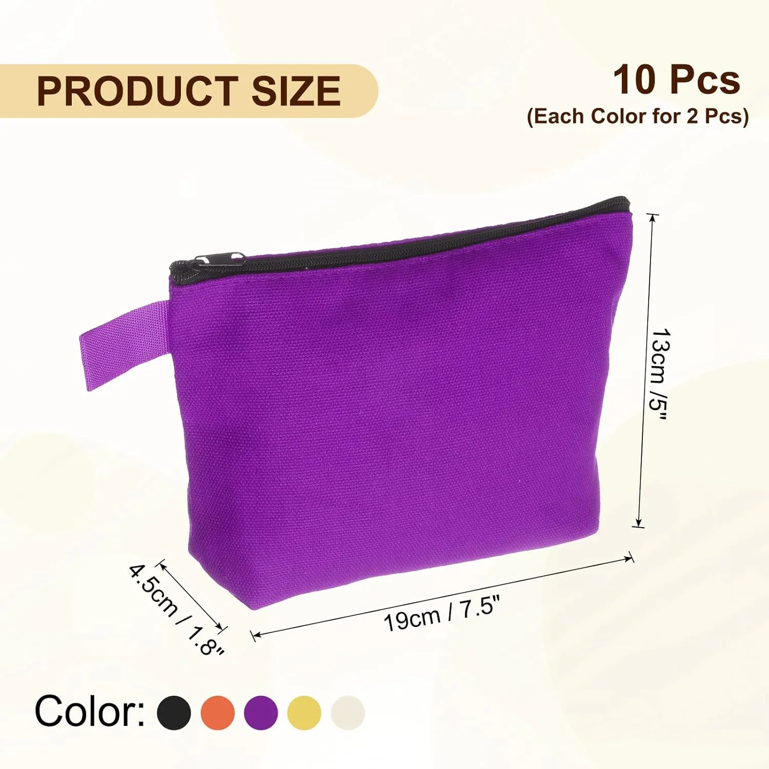 uxcell Canvas Makeup Bags, 10pcs Travel Cosmetic Bags Bulk, Multipurpose Plain Toiletry Zipper Pouches Blank DIY Craft Bags Pencil Bag for Women Teens, 5 Colors(7.5 x 5 x 1.8inch)