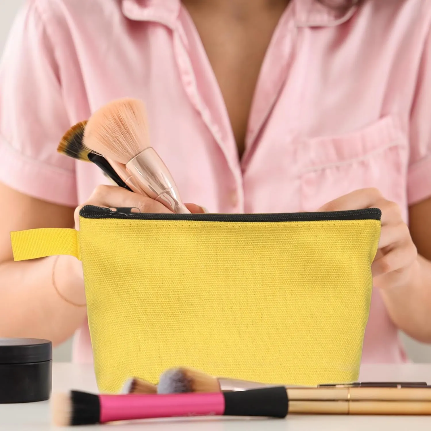 uxcell Canvas Makeup Bags, 10pcs Travel Cosmetic Bags Bulk, Multipurpose Plain Toiletry Zipper Pouches Blank DIY Craft Bags Pencil Bag for Women Teens, Dark Blue(7.5 x 5 x 1.8inch)