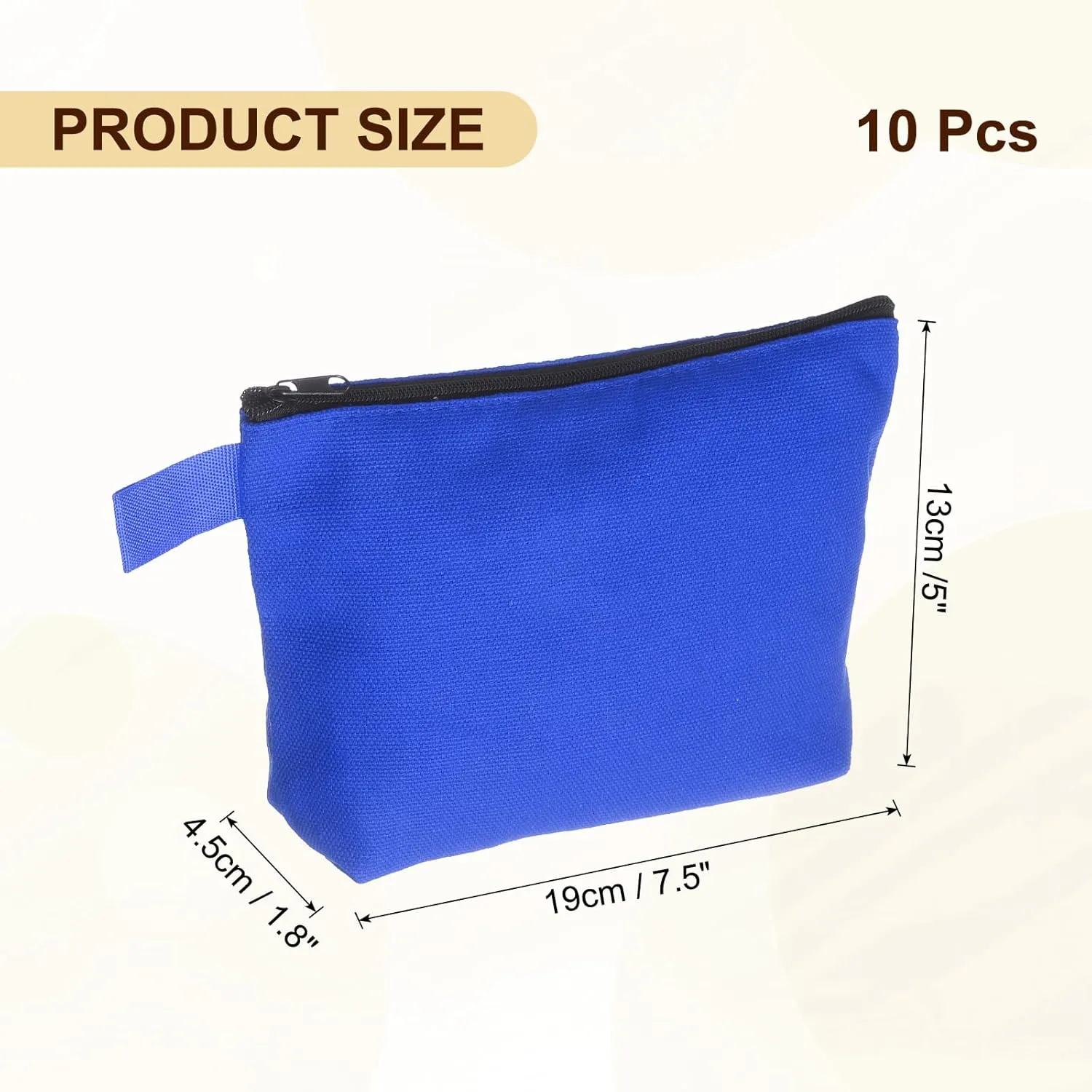 uxcell Canvas Makeup Bags, 10pcs Travel Cosmetic Bags Bulk, Multipurpose Plain Toiletry Zipper Pouches Blank DIY Craft Bags Pencil Bag for Women Teens, Dark Blue(7.5 x 5 x 1.8inch)