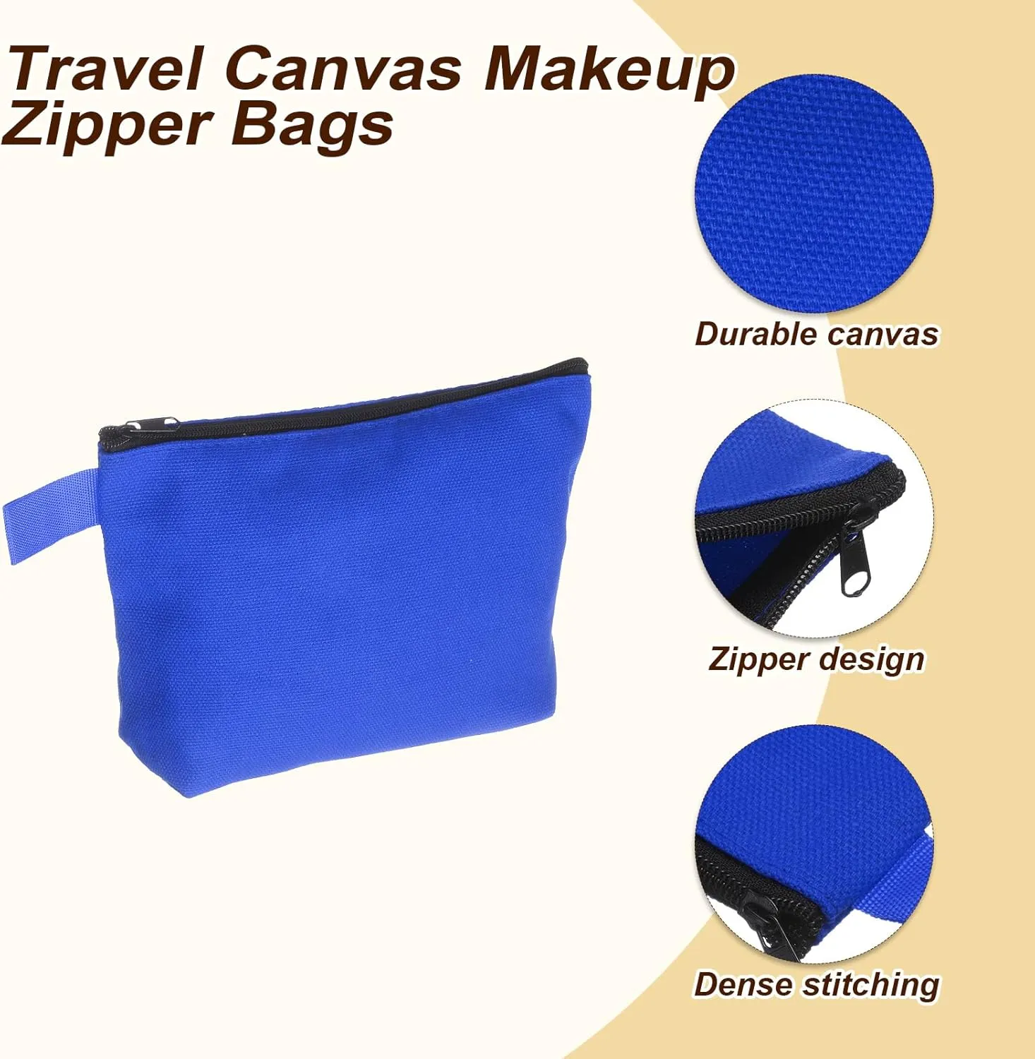 uxcell Canvas Makeup Bags, 10pcs Travel Cosmetic Bags Bulk, Multipurpose Plain Toiletry Zipper Pouches Blank DIY Craft Bags Pencil Bag for Women Teens, Dark Blue(7.5 x 5 x 1.8inch)