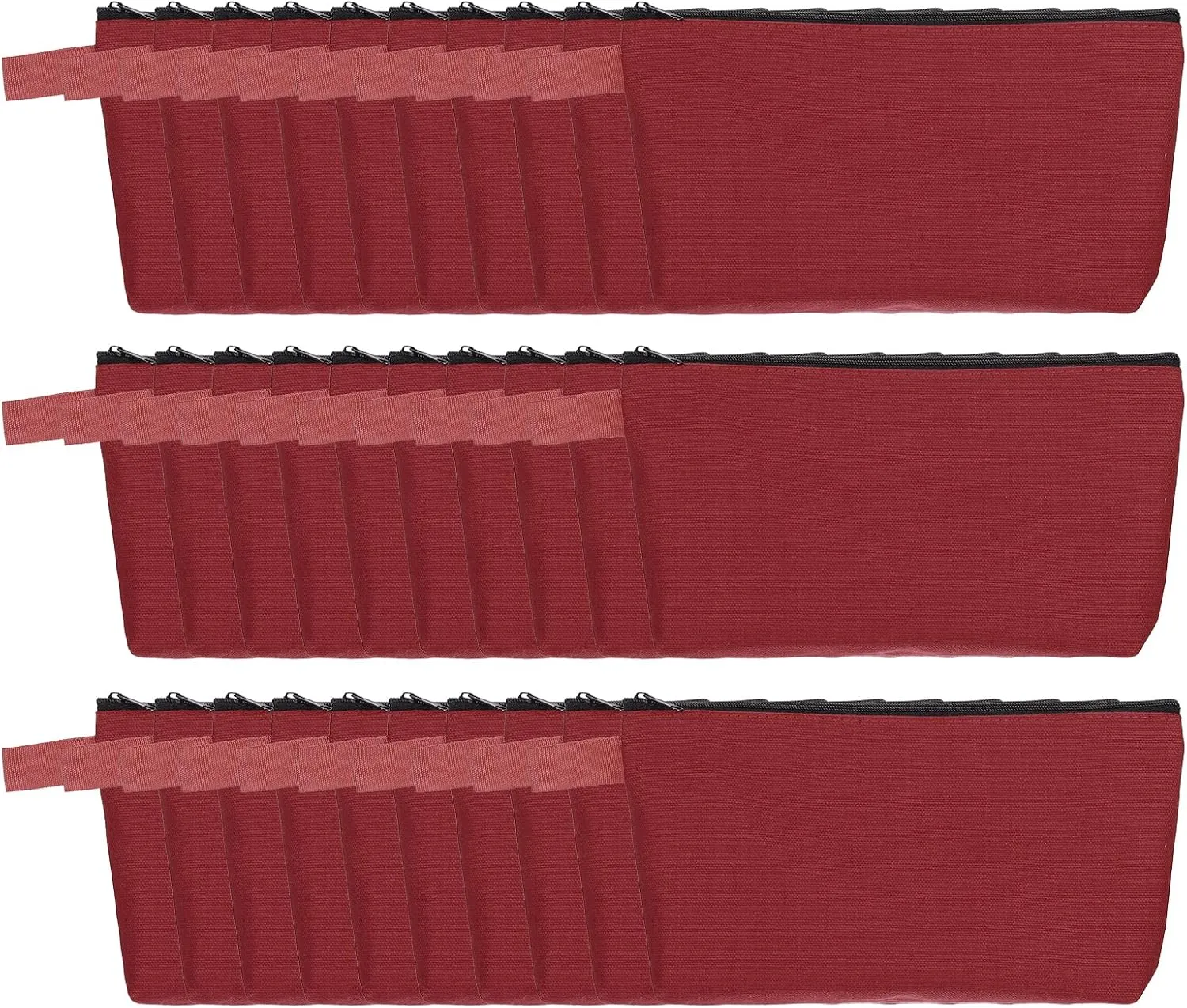 uxcell Canvas Makeup Bags, 30 Pcs Travel Cosmetic Bags Bulk, Multipurpose Plain Toiletry Zipper Pouches Blank DIY Craft Bags Pencil Bag for Women Teens, Dark Red