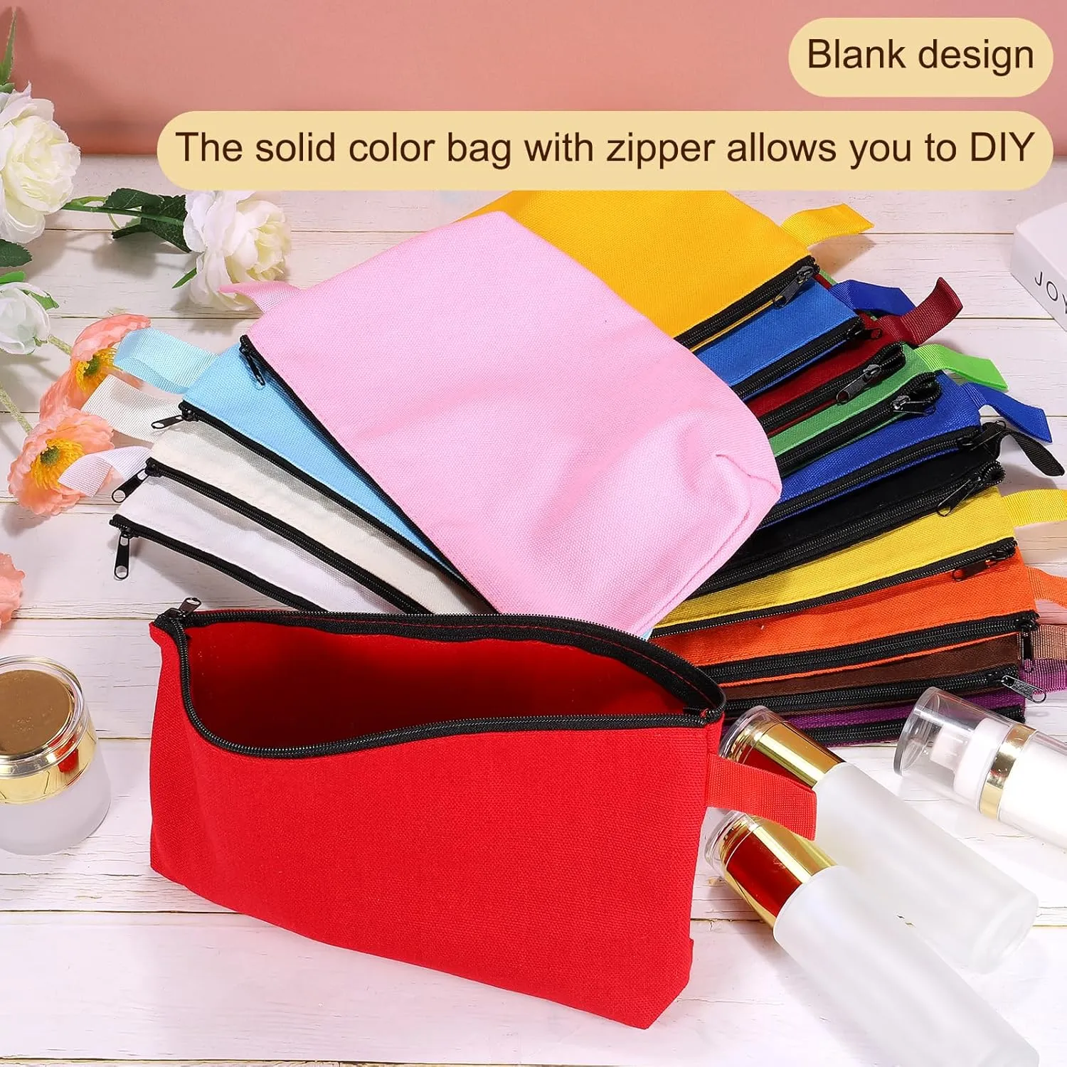 uxcell Canvas Makeup Bags, 30 Pcs Travel Cosmetic Bags Bulk, Multipurpose Plain Toiletry Zipper Pouches Blank DIY Craft Bags Pencil Bag for Women Teens, Dark Red