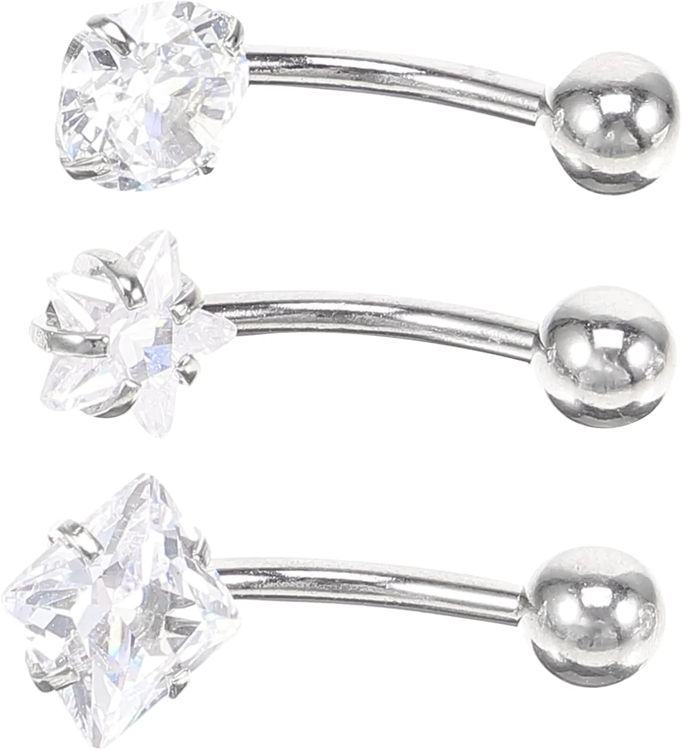VALICLUD 3pcs Women's Belly Button Rings Set Hoop Colorful Navel Rings Cubic Zirconia Comfortable Body Jewelry for Parties