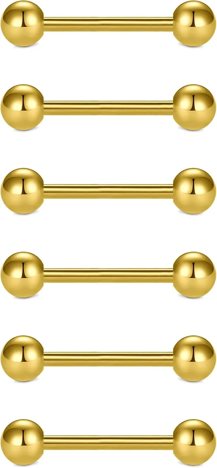VCMART 12mm-18mm 14G Tongue Rings Nipple Straight Barbells Surgical Steel Body Piercing Jewelry