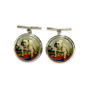 Victorian Style Enamel British Bulldog Cufflinks 925 Sterling Silver Mens Gift