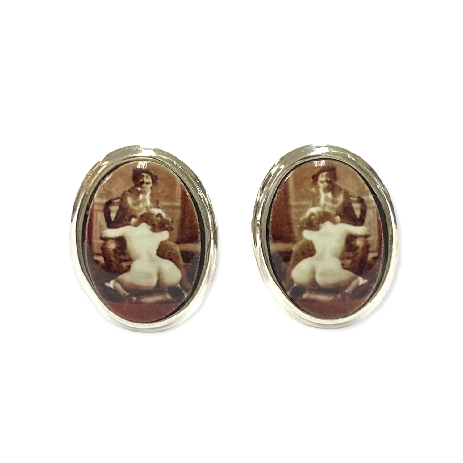 Victorian Style Enamel The Artist Oval Cufflinks 925 Sterling Silver Mens Gift