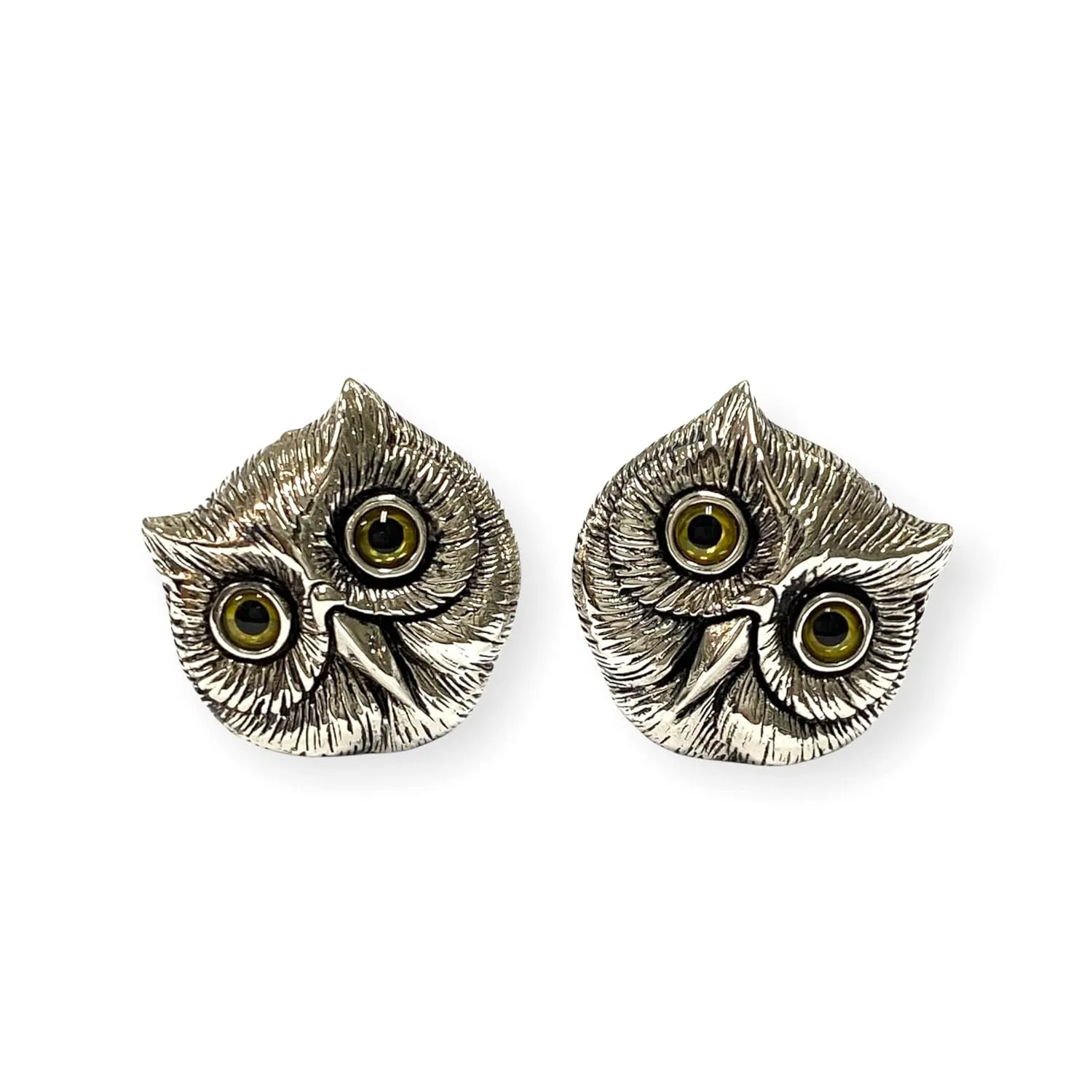 Victorian Style Owl Head with Glass Eyes Cufflinks 925 Sterling Silver Mens Gift