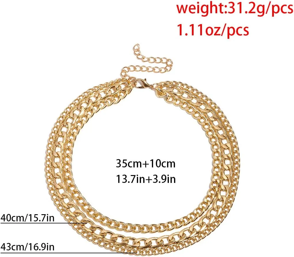 Vintage Style Gold Silver Thick Chunky Chain Layered Necklaces Choker Hollow Out Round Circle Inlaid Crystal Pendant Necklaces for Women Girls Elegant Jewelry