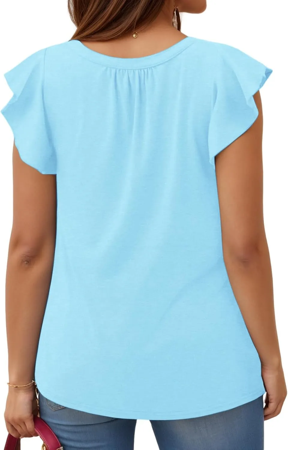 VISLILY Womens-Plus-Size-Summer-Tops Cute Notched V Neck T Shirts Dressy Ruffle Short Sleeve Blouses Trendy Casual Tunics Tee