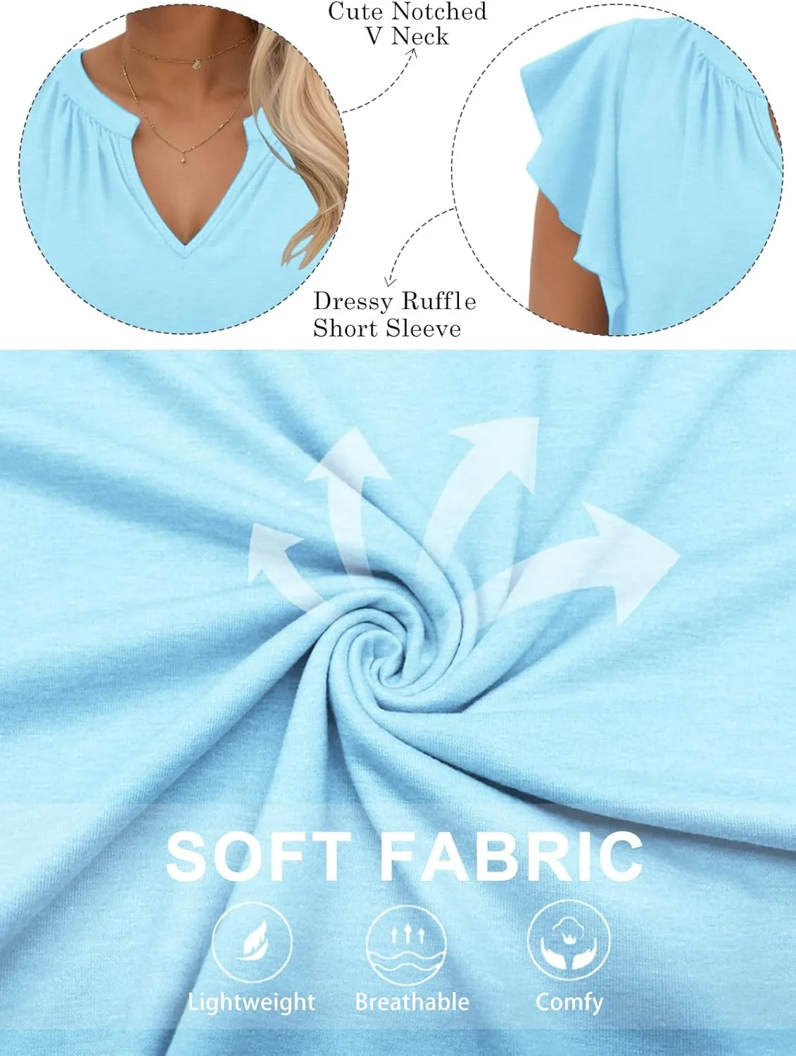 VISLILY Womens-Plus-Size-Summer-Tops Cute Notched V Neck T Shirts Dressy Ruffle Short Sleeve Blouses Trendy Casual Tunics Tee