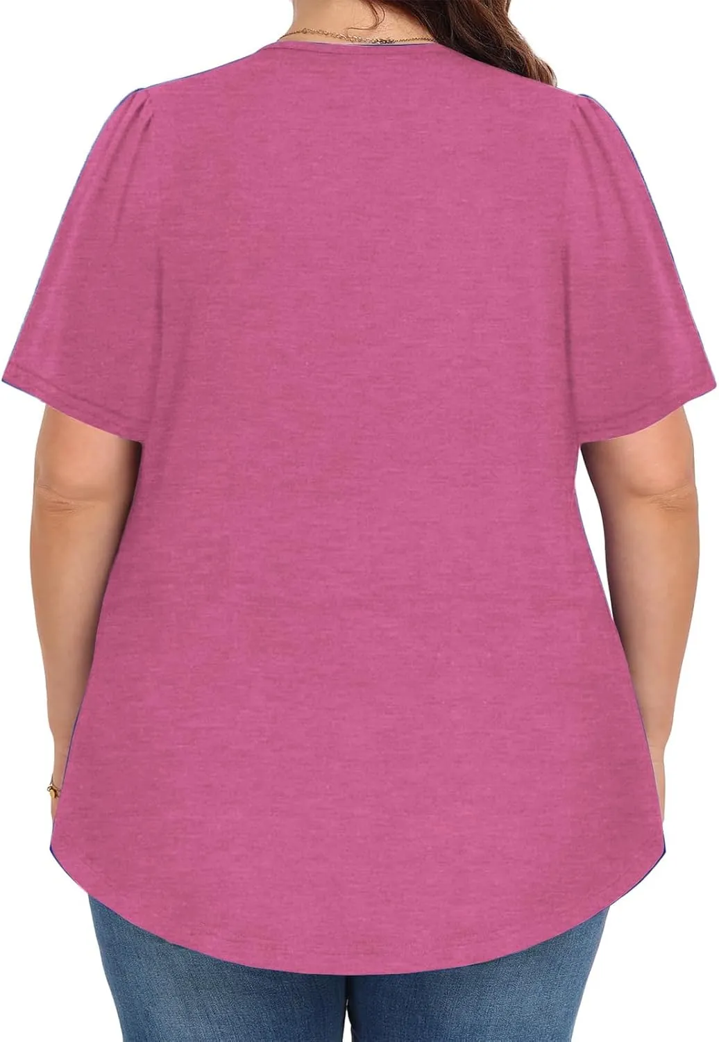 VISLILY Womens-Plus-Size-Summer-Tops Flowy Pleated T Shirts Crew Neck Short Sleeve Blouses Casual Loose Tunics Tee XL-5XL