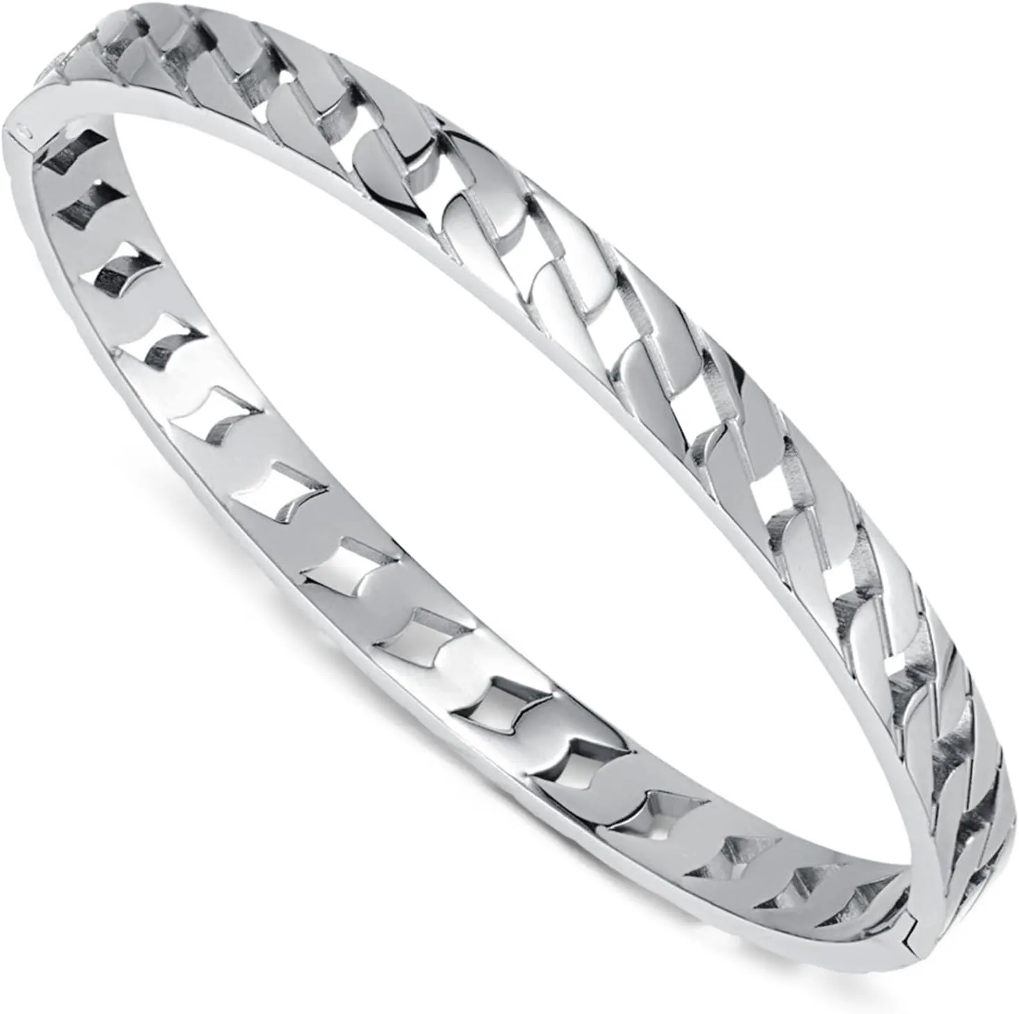 VJOSA Punk Rock Stainless Steel Hollow Cuban Chain Shape Cuff Bracelet