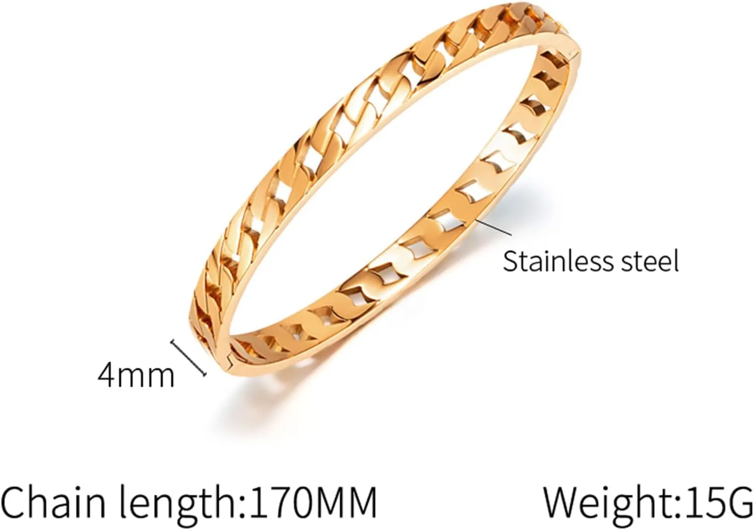 VJOSA Punk Rock Stainless Steel Hollow Cuban Chain Shape Cuff Bracelet