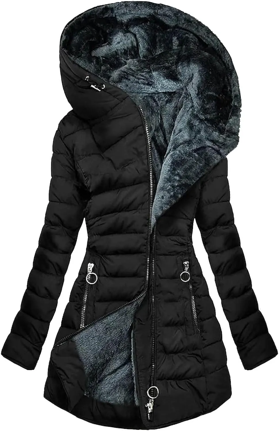 Warm Winter Coats For Women 2023 Trendy Sherpa Fleece Lined Hooded Jackets Thicken Quilted Puffer Coat Slim Fit
