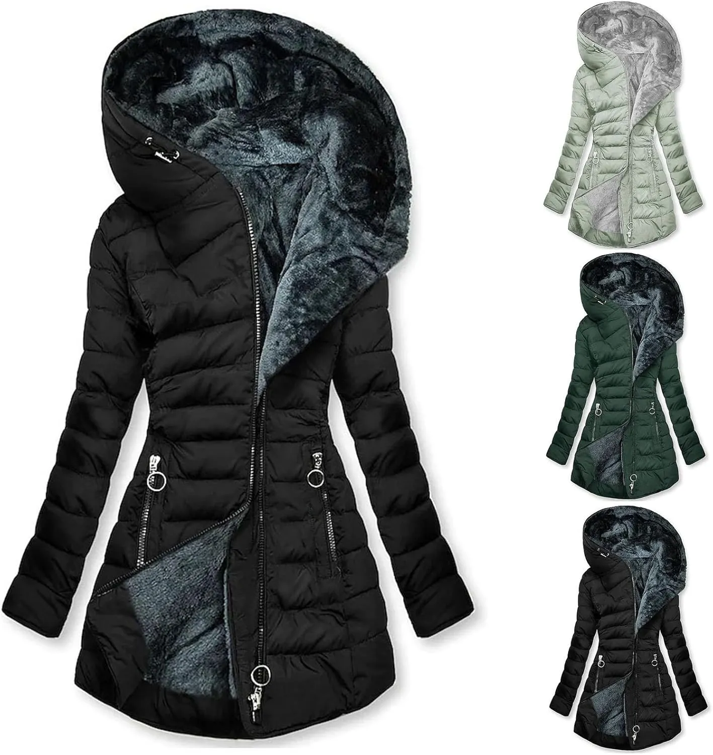 Warm Winter Coats For Women 2023 Trendy Sherpa Fleece Lined Hooded Jackets Thicken Quilted Puffer Coat Slim Fit