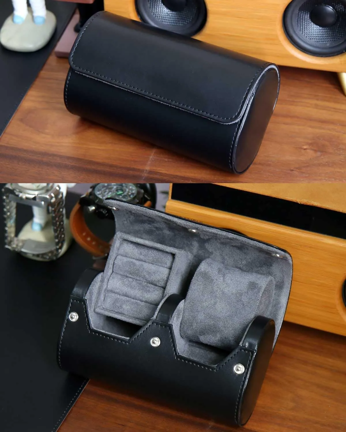 Watch Roll Travel Case, Mens Single Watch And Cufflink Box Case with Suede Lining, Portable Watch Cufflink Display Storage and Organizer to Holder Large Watch, Cufflink Travel Case For Men