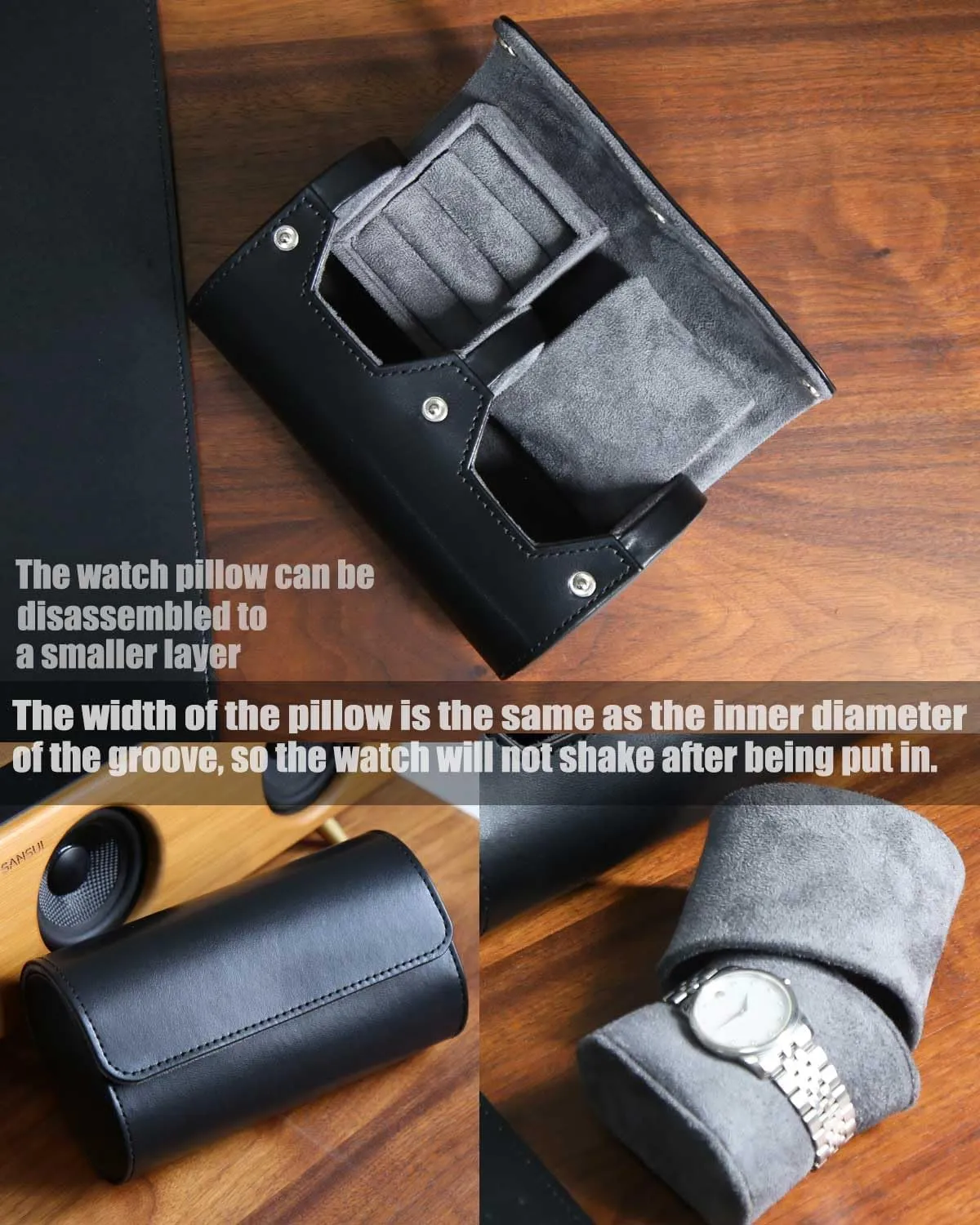 Watch Roll Travel Case, Mens Single Watch And Cufflink Box Case with Suede Lining, Portable Watch Cufflink Display Storage and Organizer to Holder Large Watch, Cufflink Travel Case For Men
