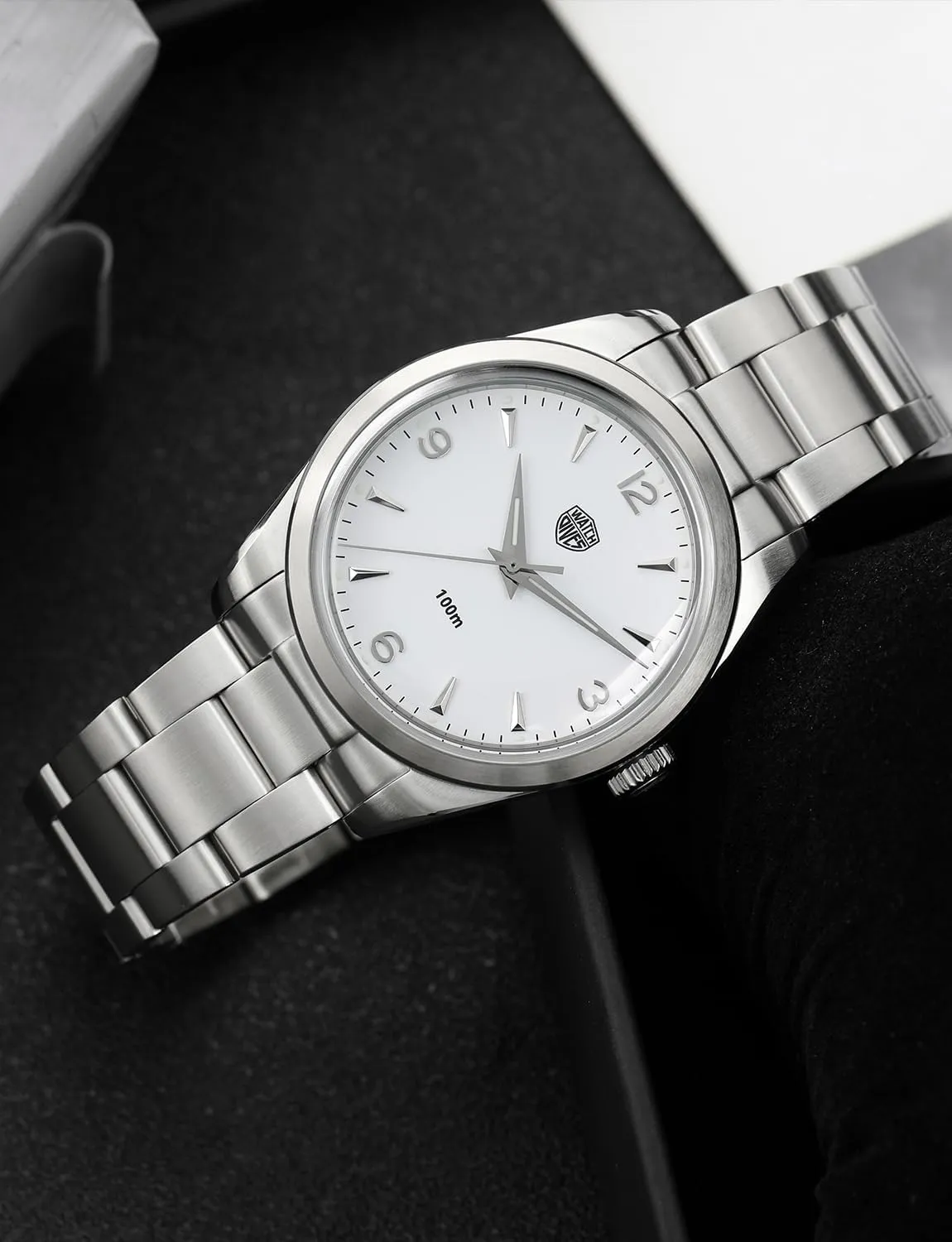 watchdives 36mm Quartz Watches, VH31 Movement Wristwatch Bubble Mirror Men Watches 100m Waterproof Super Luminous Watch