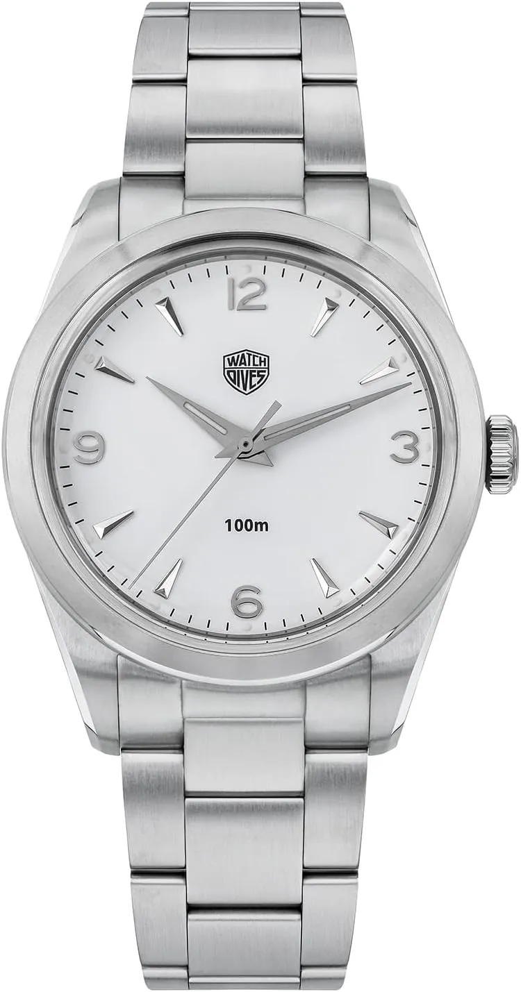 watchdives 36mm Quartz Watches, VH31 Movement Wristwatch Bubble Mirror Men Watches 100m Waterproof Super Luminous Watch