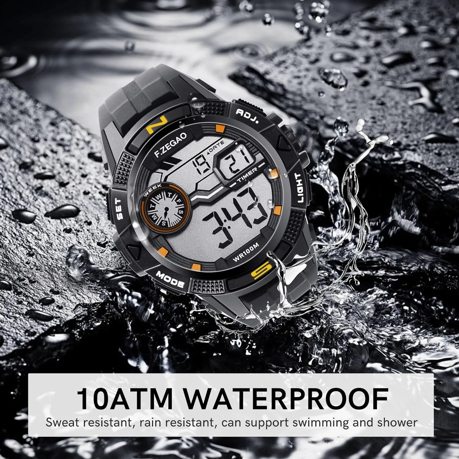 Waterproof Watch for Swimming 10ATM, Military Watches for Men Sports Outdoor Surf, Tactics Multi Function Date LED Alarm Stopwatch